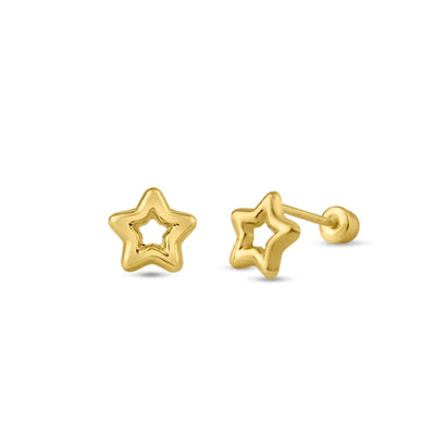 14 Karat Yellow Open Star Screw Back Stud Earrings - Shryne Diamanti & Co.