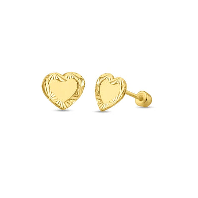 14 Karat Yellow DC Heart Screw Back Stud Earrings - Shryne Diamanti & Co.