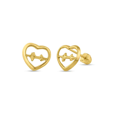 14 Karat Yellow Gold Open Heart Beat Screw Back Stud Earrings - Shryne Diamanti & Co.