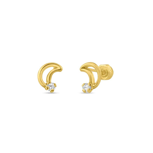 14 Karat Yellow Gold Open Crescent Lab Diamonds Screw Back Stud Earrings - Shryne Diamanti & Co.