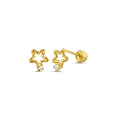 14 Karat Yellow Gold Open Star Lab Diamonds Screw Back Stud Earrings - Shryne Diamanti & Co.