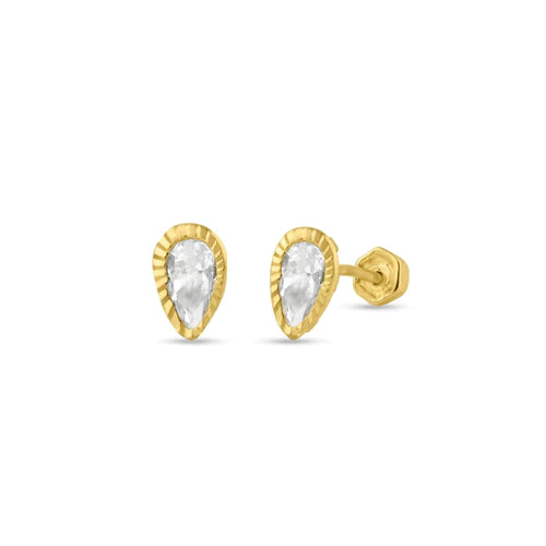 14 Karat Yellow Gold Open Teardrop Lab Diamonds Screw Back Stud Earrings - Shryne Diamanti & Co.