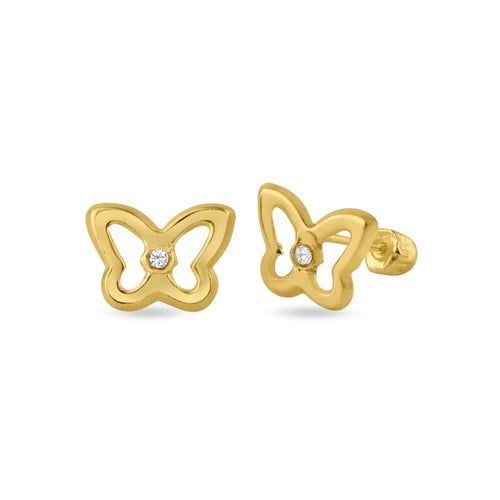 14 Karat Yellow Gold Open Butterfly Lab Diamonds Screw Back Stud Earrings - Shryne Diamanti & Co.