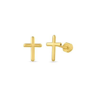 14 Karat Yellow Gold Cross Screw Back Stud Earring - Shryne Diamanti & Co.