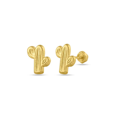 14 Karat Yellow Gold Cactus Screw Back Stud Earrings - Shryne Diamanti & Co.