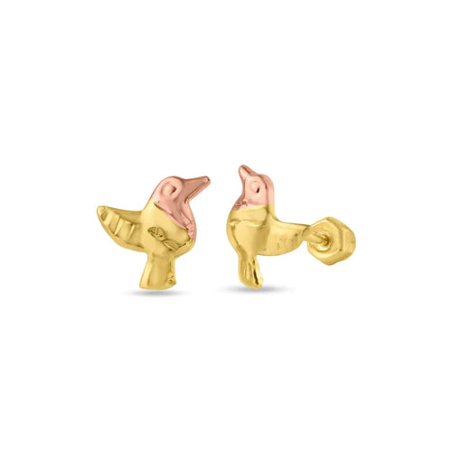 14 Karat Yellow Gold Bird Screw Back Stud Earrings - Shryne Diamanti & Co.