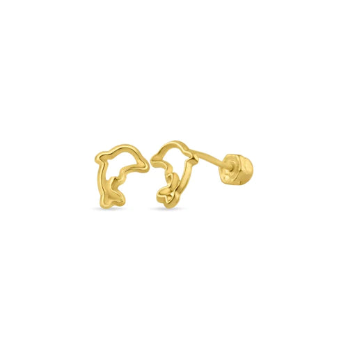 14 Karat Yellow Gold Dolphin Screw Back Stud Earrings - Shryne Diamanti & Co.