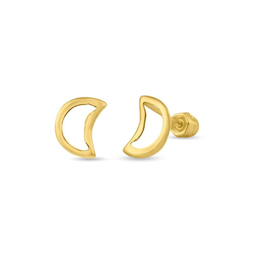14 Karat Yellow Gold Moon Screw Back Stud Earrings - Shryne Diamanti & Co.