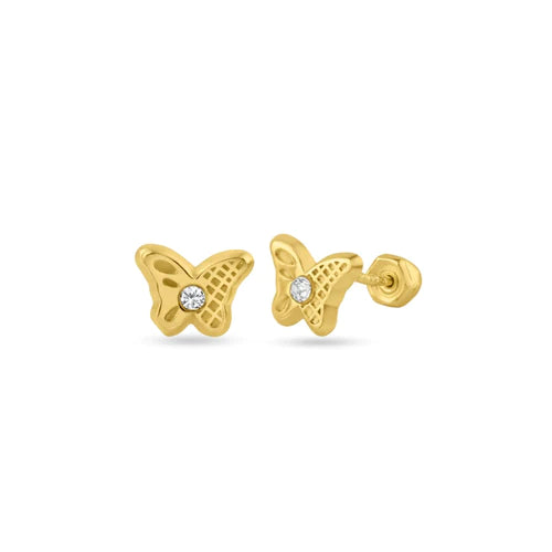 14 Karat Yellow Gold Butterfly Lab Diamonds Screw Back Stud Earrings - Shryne Diamanti & Co.