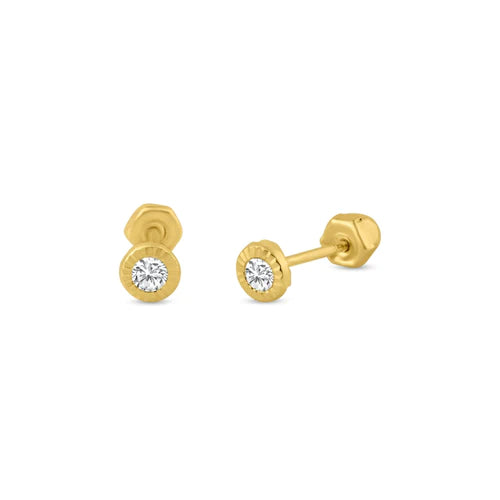 14 Karat Yellow Gold 2.5mm Diamond Cut Bezel Screw Back Stud Earrings - Shryne Diamanti & Co.