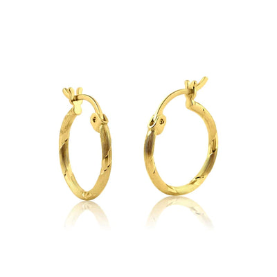 14 Karat Yellow Gold Diamond Cut Hoop Earrings - Shryne Diamanti & Co.