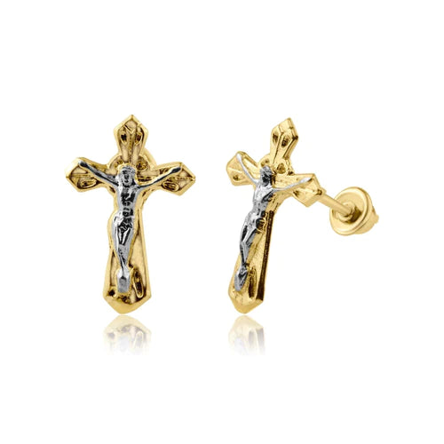 14 Karat Yellow Gold Cross Screw Back Earring - Shryne Diamanti & Co.