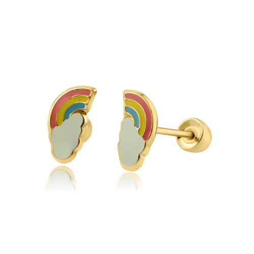 14 Karat Yellow Gold Rainbow Screw Back Earring - Shryne Diamanti & Co.