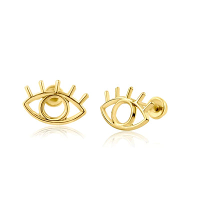 14 Karat Yellow Gold Silhoutte Evil Eye Screw Back Earring - Shryne Diamanti & Co.