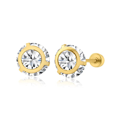 14 Karat Yellow Gold 6mm Bezel Edge Screw Back Earring - Shryne Diamanti & Co.