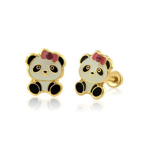 14 Karat Yellow Gold Panda Screw Back Earring - Shryne Diamanti & Co.