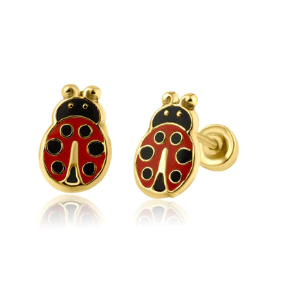 14 Karat Yellow Gold Lady Bug Screw Back Earring - Shryne Diamanti & Co.