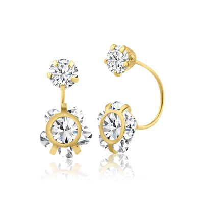 14 Karat Yellow Gold Flower Front and Back Earring - Shryne Diamanti & Co.