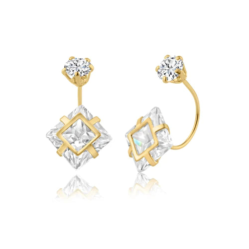 14 Karat Yellow Gold Square Front and Back Earring - Shryne Diamanti & Co.