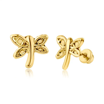 14 Karat Yellow Gold Dragonfly Screw Back Earring - Shryne Diamanti & Co.