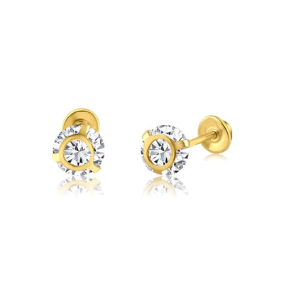 14 Karat Yellow Gold 4mm Bezel Edge Lab Diamonds Screw Back Earring - Shryne Diamanti & Co.