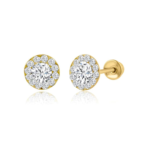 14 Karat Yellow Gold Round Lab Diamonds Screw Back Earring - Shryne Diamanti & Co.