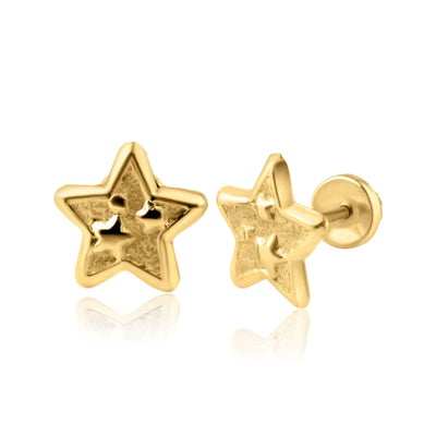 14 Karat Yellow Gold Star Screw Back Earring - Shryne Diamanti & Co.