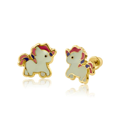 14 Karat Yellow Gold Unicorn Screw Back Earring - Shryne Diamanti & Co.