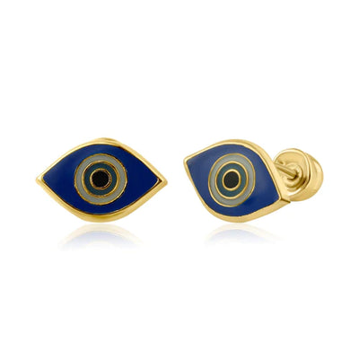 14 Karat Yellow Gold Evil Eye Screw Back Earring - Shryne Diamanti & Co.