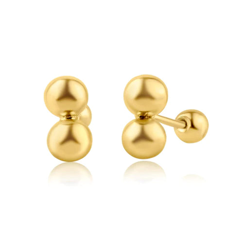 14 Karat Yellow Gold Double Ball Screw Back Earring - Shryne Diamanti & Co.