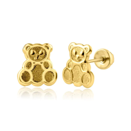 14 Karat Yellow Gold Teddy Bear Screw Back Earring - Shryne Diamanti & Co.
