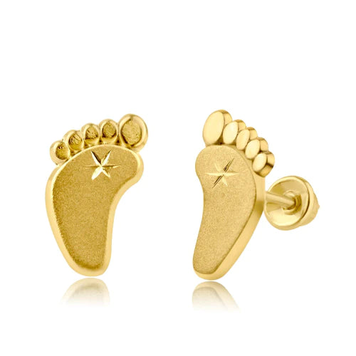 14 Karat Yellow Gold Feet Screw Back Earring - Shryne Diamanti & Co.