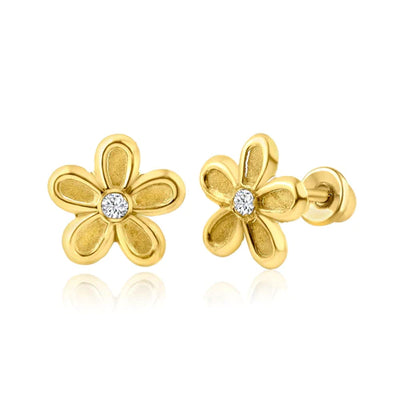 14 Karat Yellow Gold Daisy Screw Back Earring - Shryne Diamanti & Co.