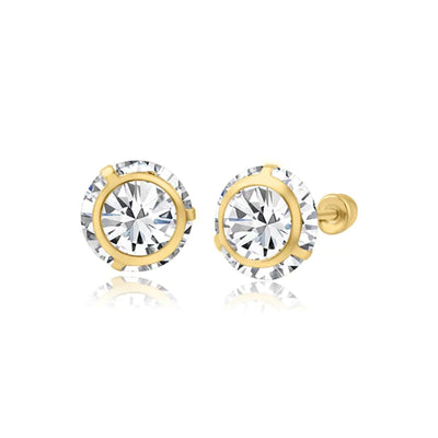 14 Karat Yellow Gold 7mm Bezel Edge Screw Back Earring - Shryne Diamanti & Co.