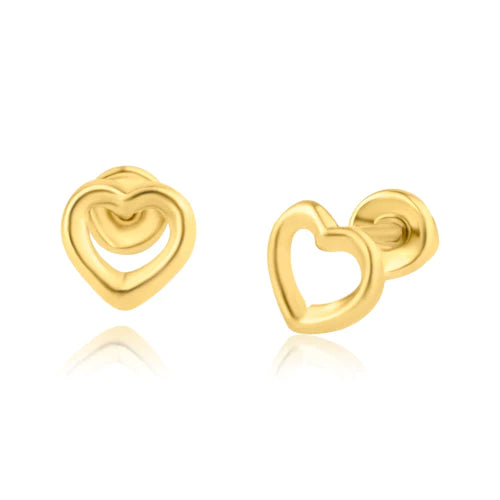 14 Karat Yellow Gold Open Heart Screw Back Earring - Shryne Diamanti & Co.