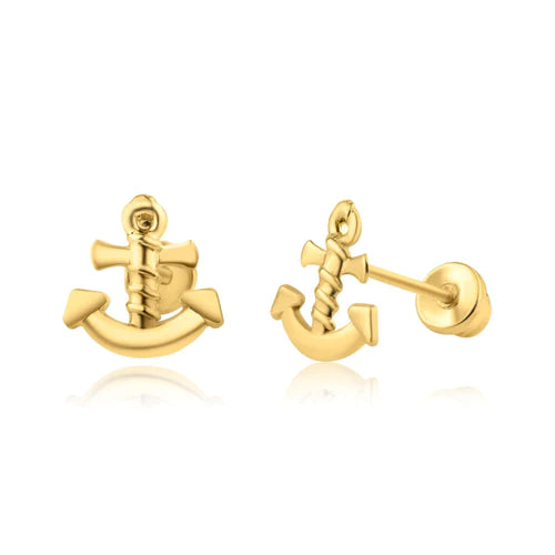 14 Karat Yellow Gold Cross Anchor Screw Back Earring - Shryne Diamanti & Co.