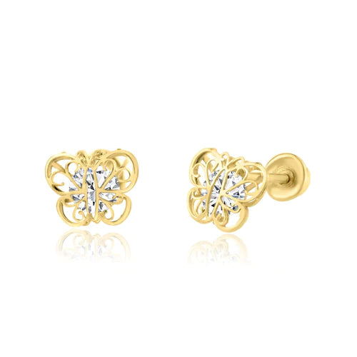 14 Karat Yellow Gold Lab Diamonds Butterfly Screw Back Earring - Shryne Diamanti & Co.