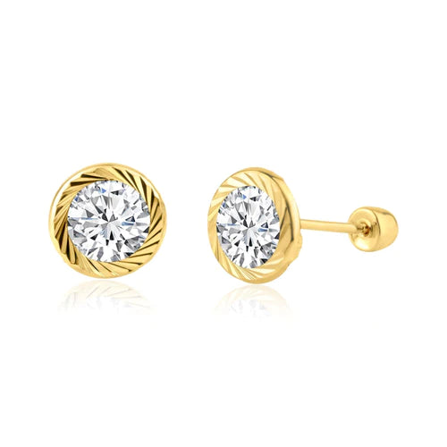 14 Karat Yellow Gold Lab Diamonds DC Bezel Screw Back Earring - Shryne Diamanti & Co.