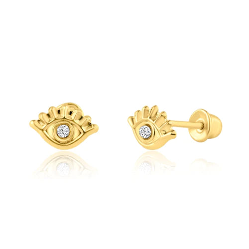 14 Karat Yellow Gold Lab Diamonds Eyes Screw Back Earring - Shryne Diamanti & Co.