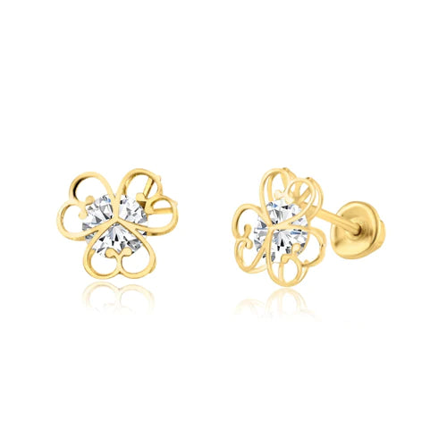 14 Karat Yellow Gold Lab Diamonds Flower Screw Back Earring - Shryne Diamanti & Co.
