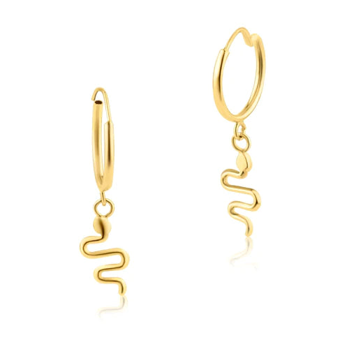 14 Karat Yellow Gold Huggie Hanging Snake Earring - Shryne Diamanti & Co.