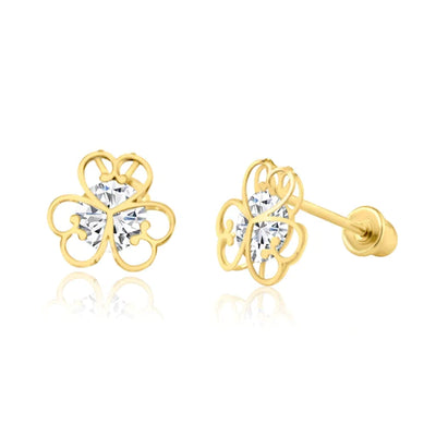 14 Karat Yellow Gold Lab Diamonds Open Flower Screw Back Earring - Shryne Diamanti & Co.