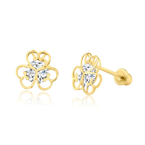 14 Karat Yellow Gold Lab Diamonds Open Flower Screw Back Earring - Shryne Diamanti & Co.