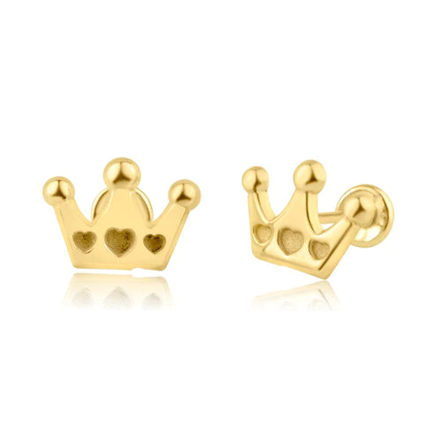 4 Karat Yellow Gold Heart Crown Screw Back Earring - Shryne Diamanti & Co.