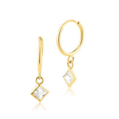 14 Karat Yellow Gold Lab Diamonds Huggie Hoop Dangling Lab Earring - Shryne Diamanti & Co.