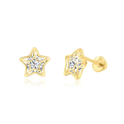 14 Karat Yellow Gold Lab Diamonds Star Screw Back Earring - Shryne Diamanti & Co.