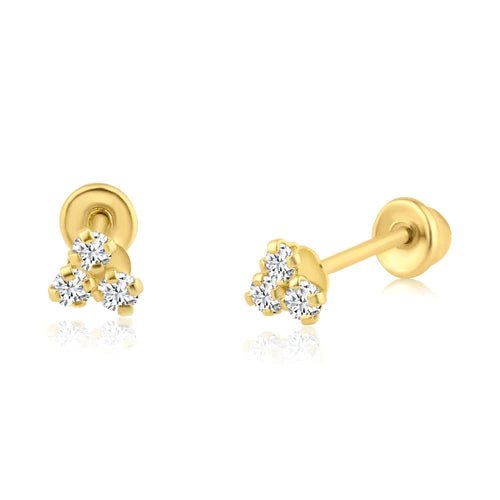 14 Karat Yellow Gold 3 Lab Diamonds Stud Screw Back Earring - Shryne Diamanti & Co.