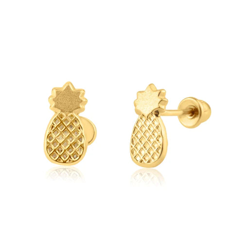 14 Karat Yellow Gold Pineapple Screw Back Earring - Shryne Diamanti & Co.