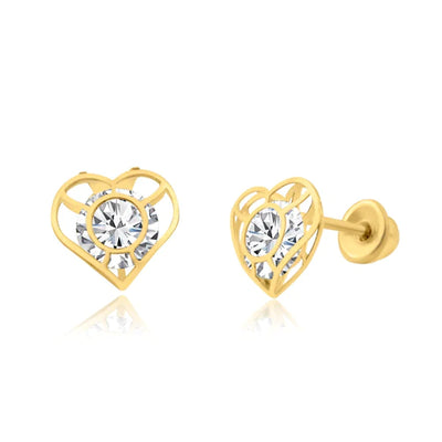 14 Karat Yellow Gold Lab Diamonds Heart Screw Back Earring - Shryne Diamanti & Co.