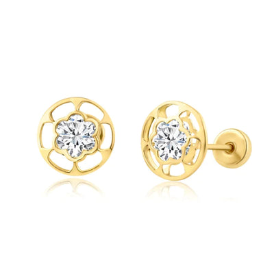 14 Karat Yellow Gold Lab Diamonds Flower Screw Back Earring - Shryne Diamanti & Co.